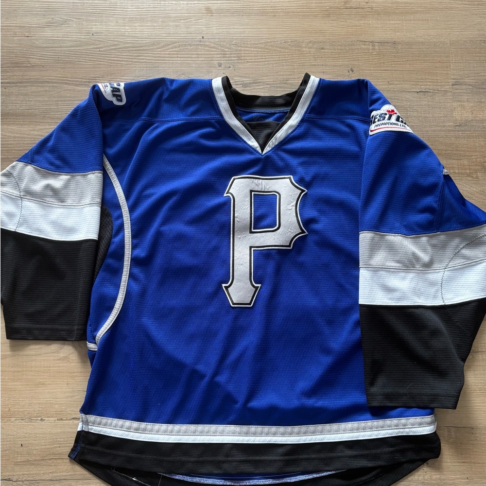 Blue and Black Hockey Jersey with Silver Accents